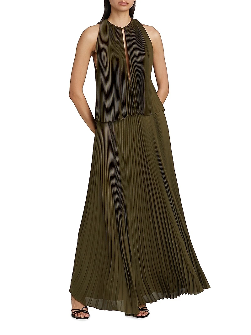 Pleated Tiered Halter Maxi Dress