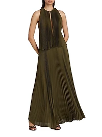 Pleated Tiered Halter Maxi Dress