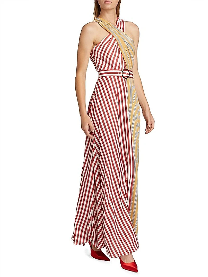 Mackenzie Split-Striped Halter Maxi Dress