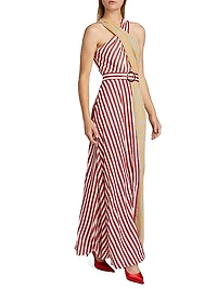 Mackenzie Split-Striped Halter Maxi Dress