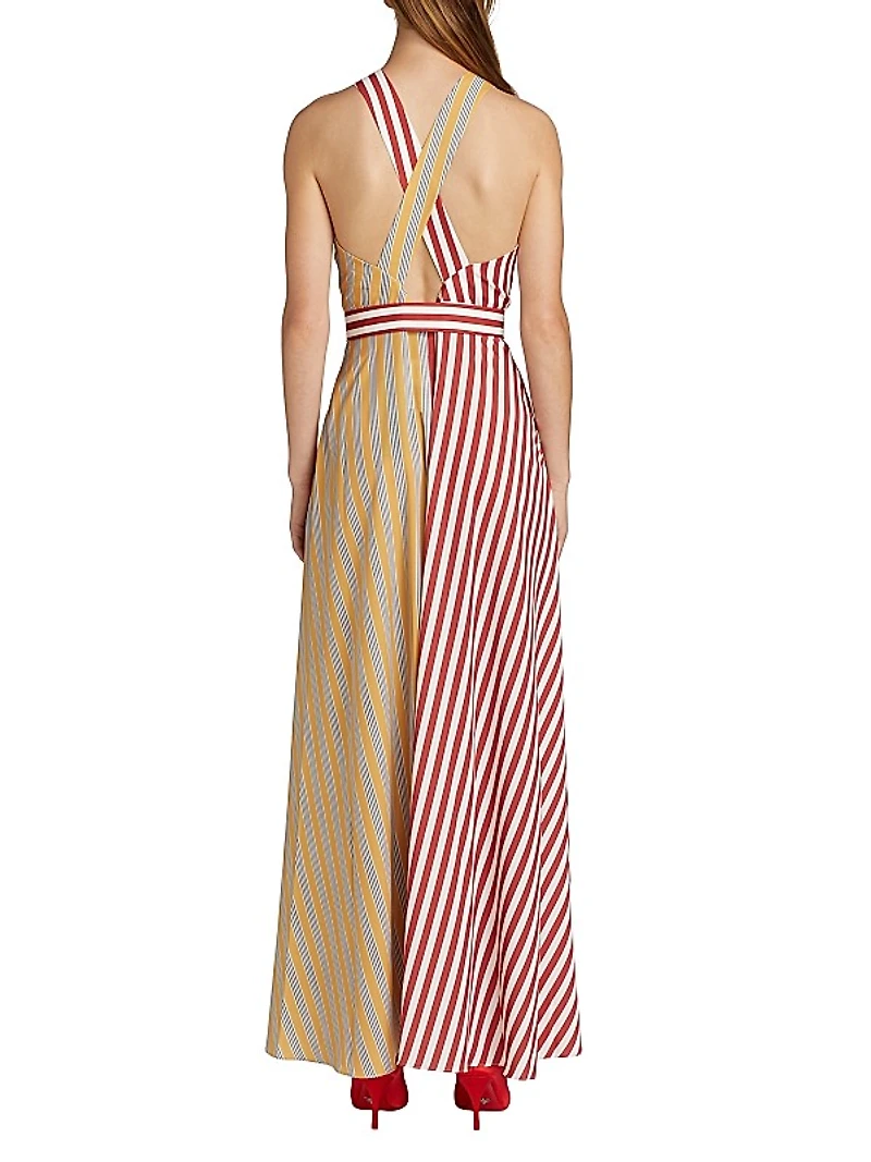 Mackenzie Split-Striped Halter Maxi Dress