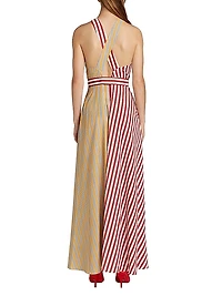 Mackenzie Split-Striped Halter Maxi Dress