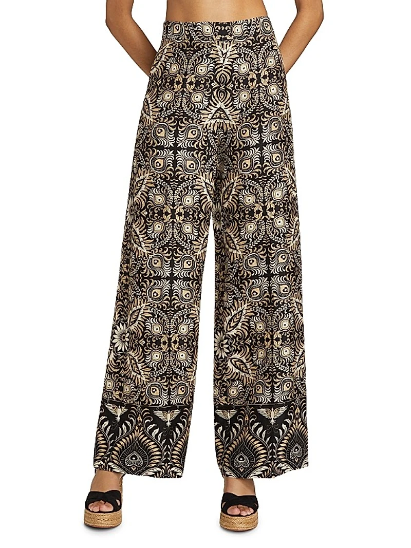 Andres Odyessy Print Linen-Blend Pants