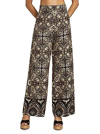 Andres Odyessy Print Linen-Blend Pants