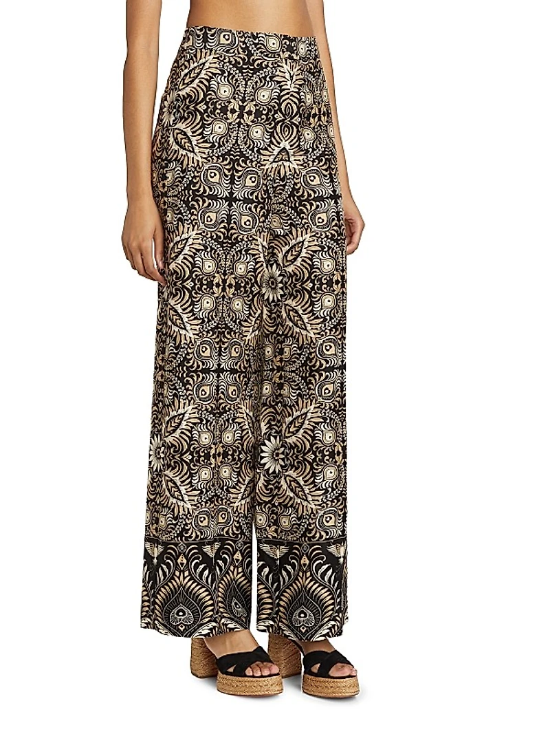 Andres Odyessy Print Linen-Blend Pants