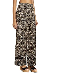 Andres Odyessy Print Linen-Blend Pants