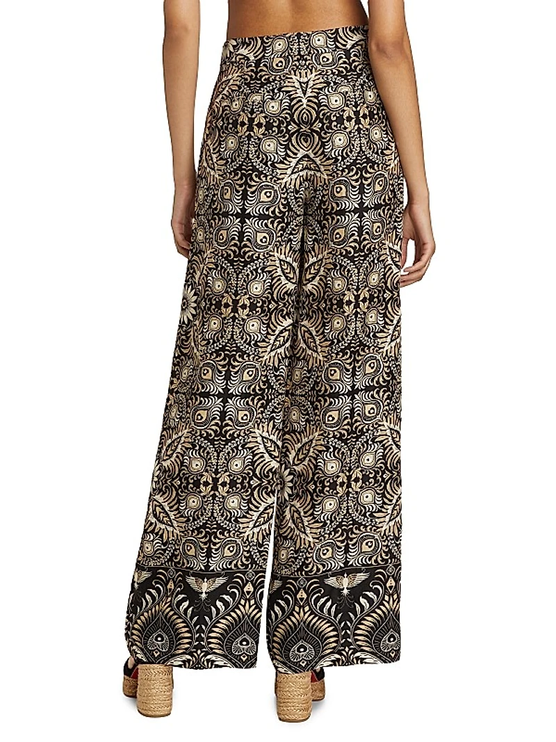 Andres Odyessy Print Linen-Blend Pants