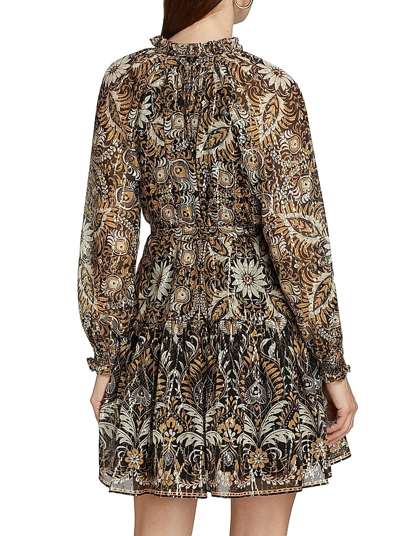 Kaye Metallic Jacquard Tie-Waist Dress