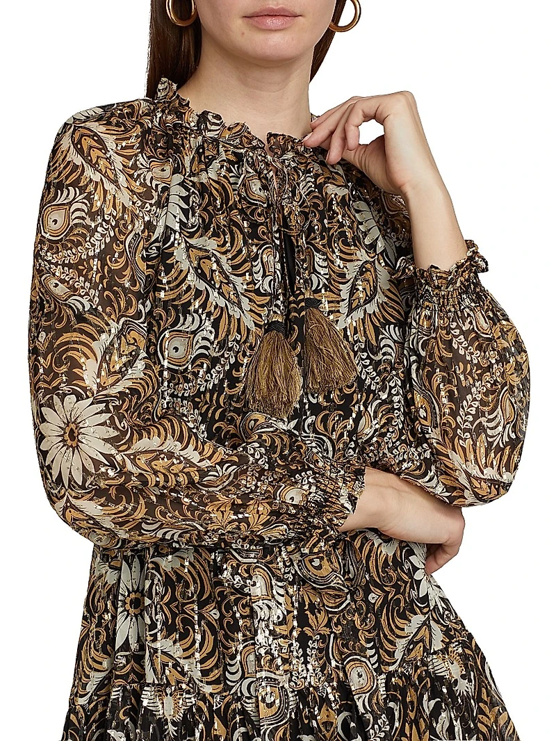 Kaye Metallic Jacquard Tie-Waist Dress