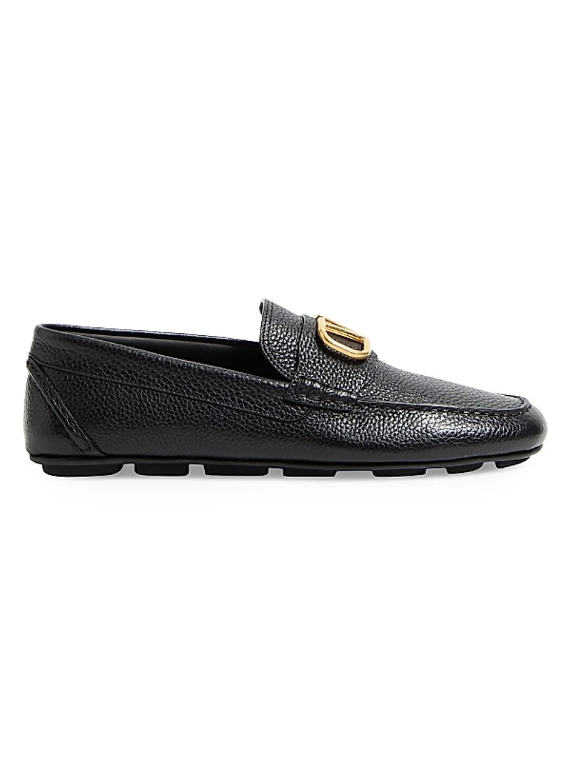 VLogo Signature Grainy Calfskin Driving Loafers