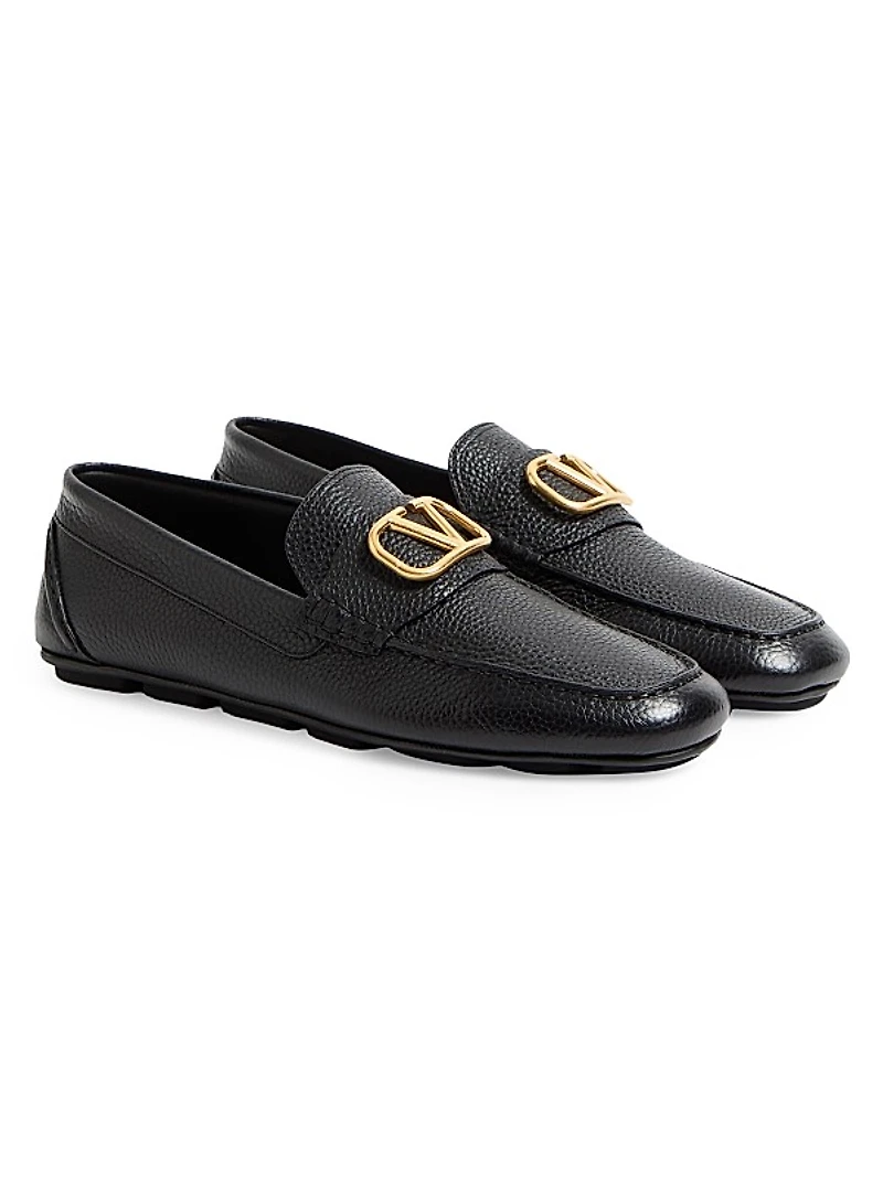 VLogo Signature Grainy Calfskin Driving Loafers