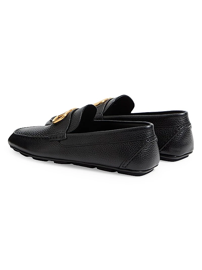 VLogo Signature Grainy Calfskin Driving Loafers