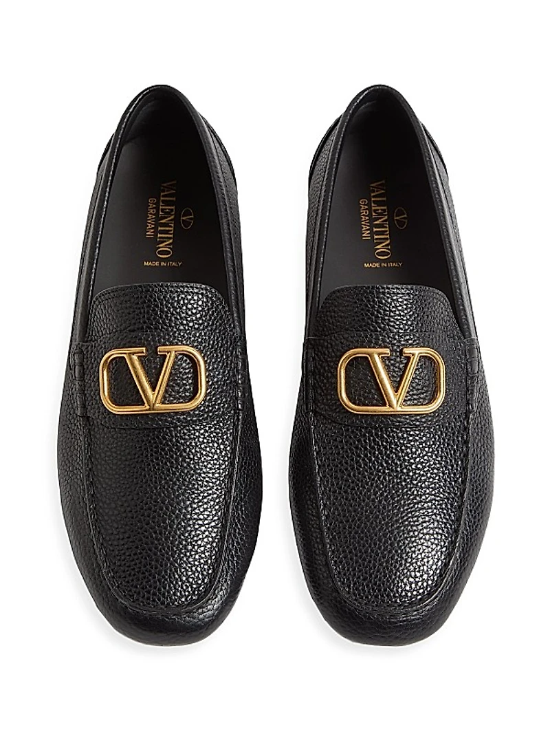 VLogo Signature Grainy Calfskin Driving Loafers