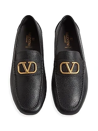 VLogo Signature Grainy Calfskin Driving Loafers