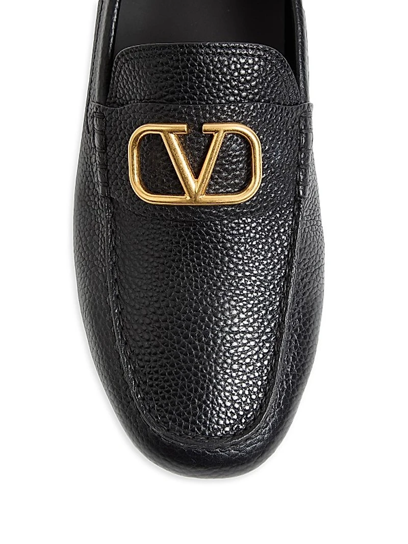 VLogo Signature Grainy Calfskin Driving Loafers