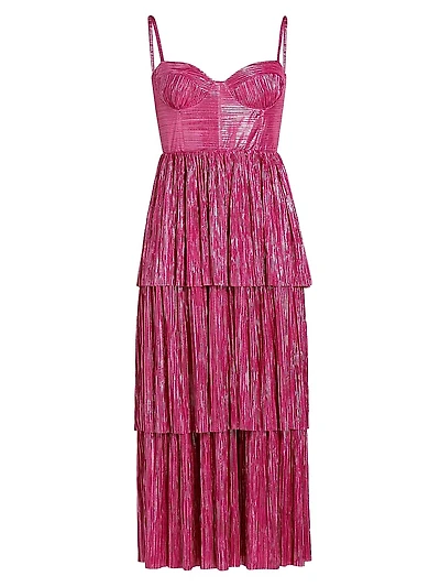 Ascella Metallic Corset Tiered Midi Dress