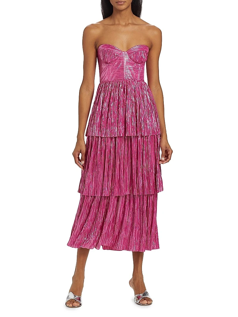 Ascella Metallic Corset Tiered Midi Dress