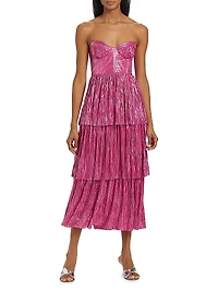 Ascella Metallic Corset Tiered Midi Dress