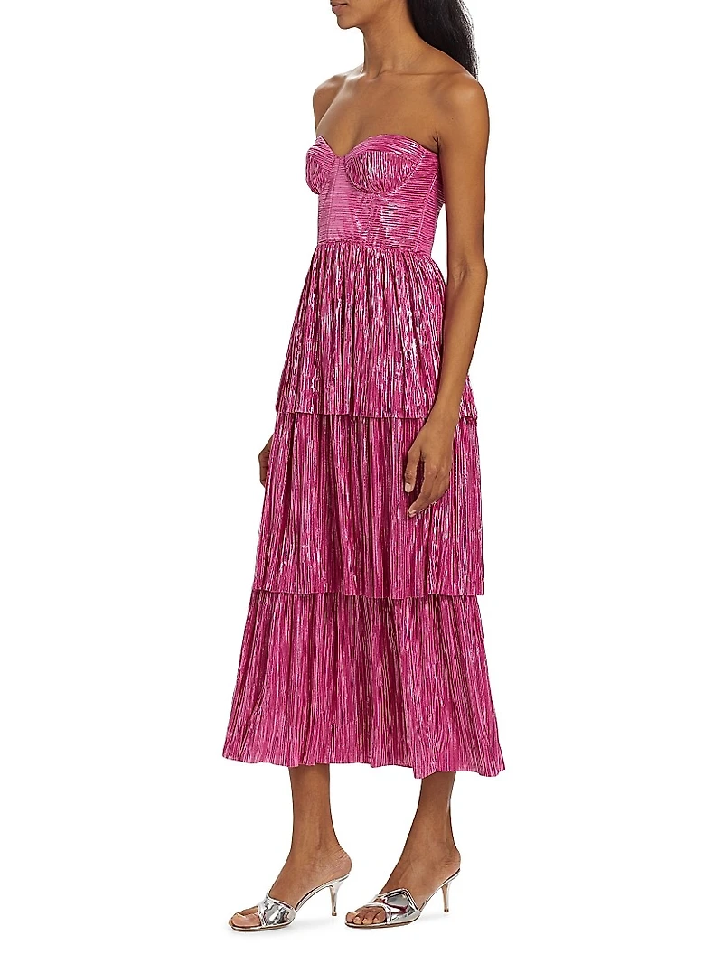 Ascella Metallic Corset Tiered Midi Dress