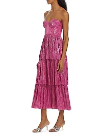 Ascella Metallic Corset Tiered Midi Dress