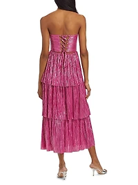 Ascella Metallic Corset Tiered Midi Dress