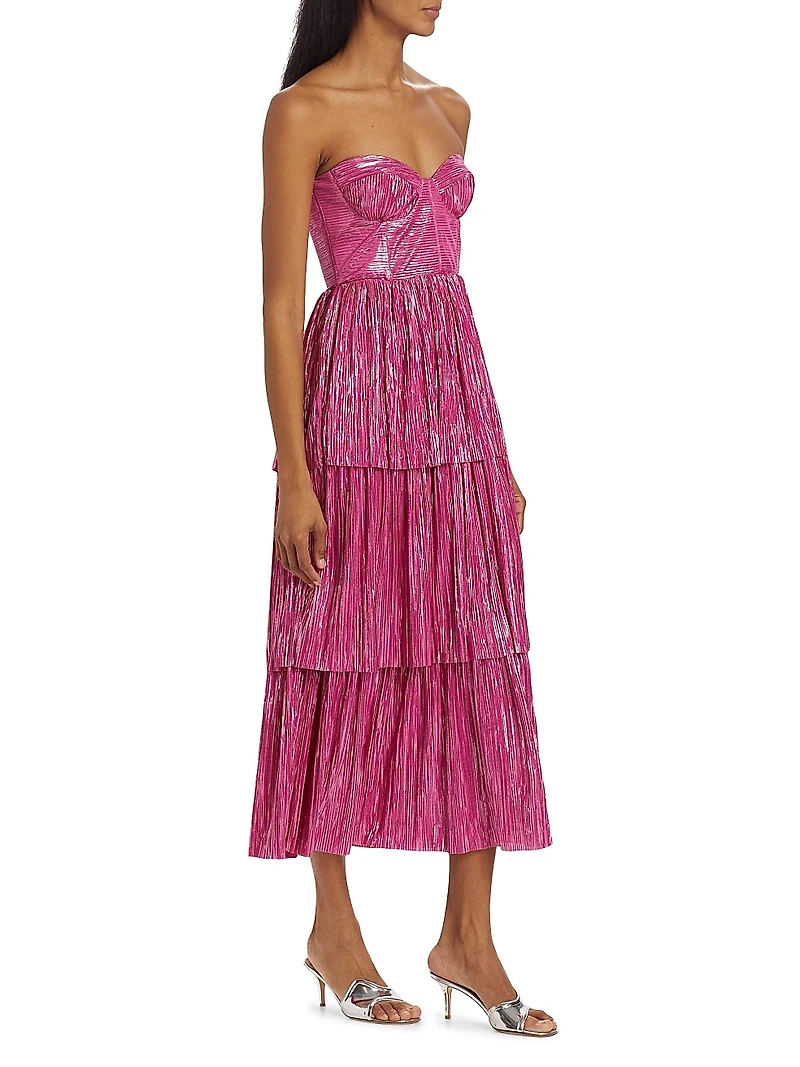 Ascella Metallic Corset Tiered Midi Dress