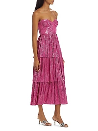 Ascella Metallic Corset Tiered Midi Dress
