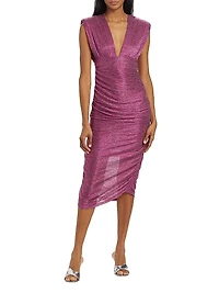 Faye Metallic Plunge Midi-Dress