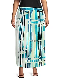 Plus Printed Woven A-Line Midi-Skirt