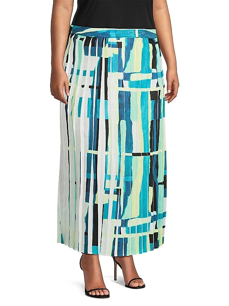 Plus Printed Woven A-Line Midi-Skirt