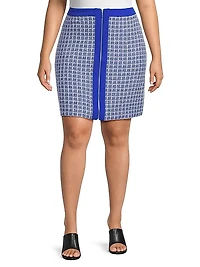 Plus Mix Media Tweed Zip-Front Miniskirt