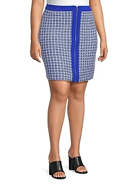 Plus Mix Media Tweed Zip-Front Miniskirt