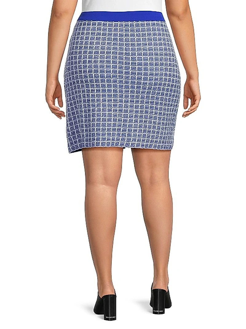 Plus Mix Media Tweed Zip-Front Miniskirt