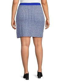 Plus Mix Media Tweed Zip-Front Miniskirt