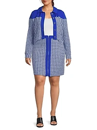 Plus Mix Media Tweed Zip-Front Miniskirt