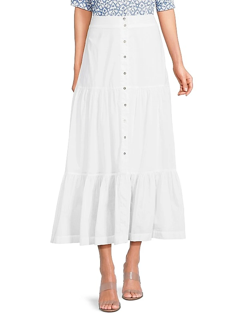 Cotton Tiered Midi-Skirt