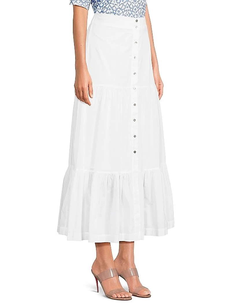 Cotton Tiered Midi-Skirt
