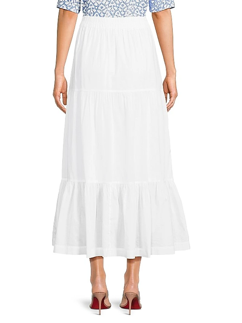 Cotton Tiered Midi-Skirt