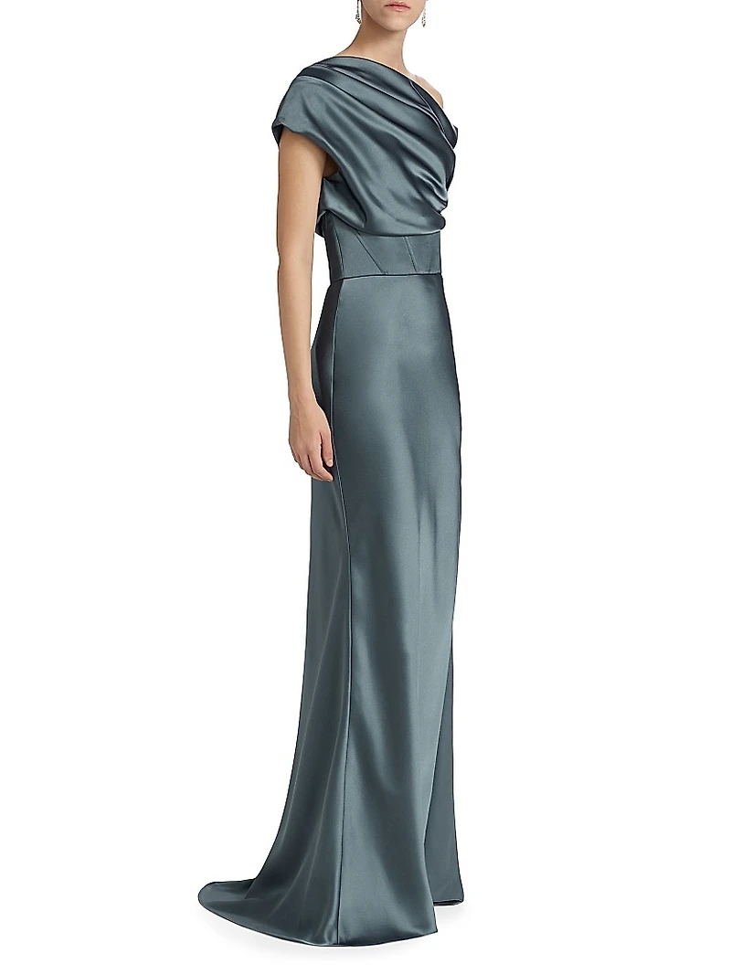 Satin One-Shoulder Gown