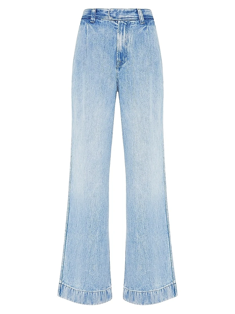 Pleated Denim Wide-Leg Jeans