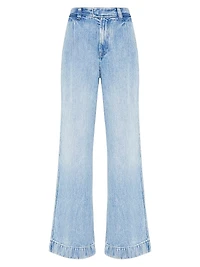 Pleated Denim Wide-Leg Jeans