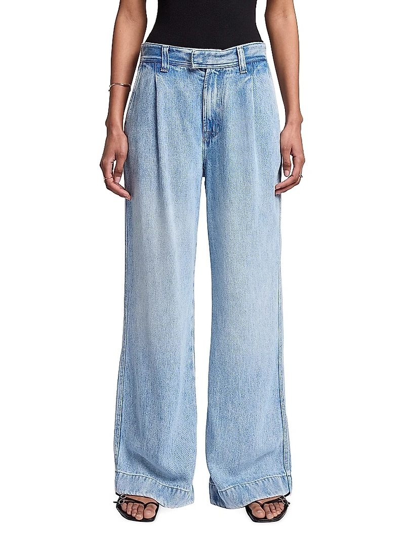 Pleated Denim Wide-Leg Jeans