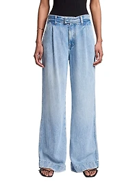 Pleated Denim Wide-Leg Jeans