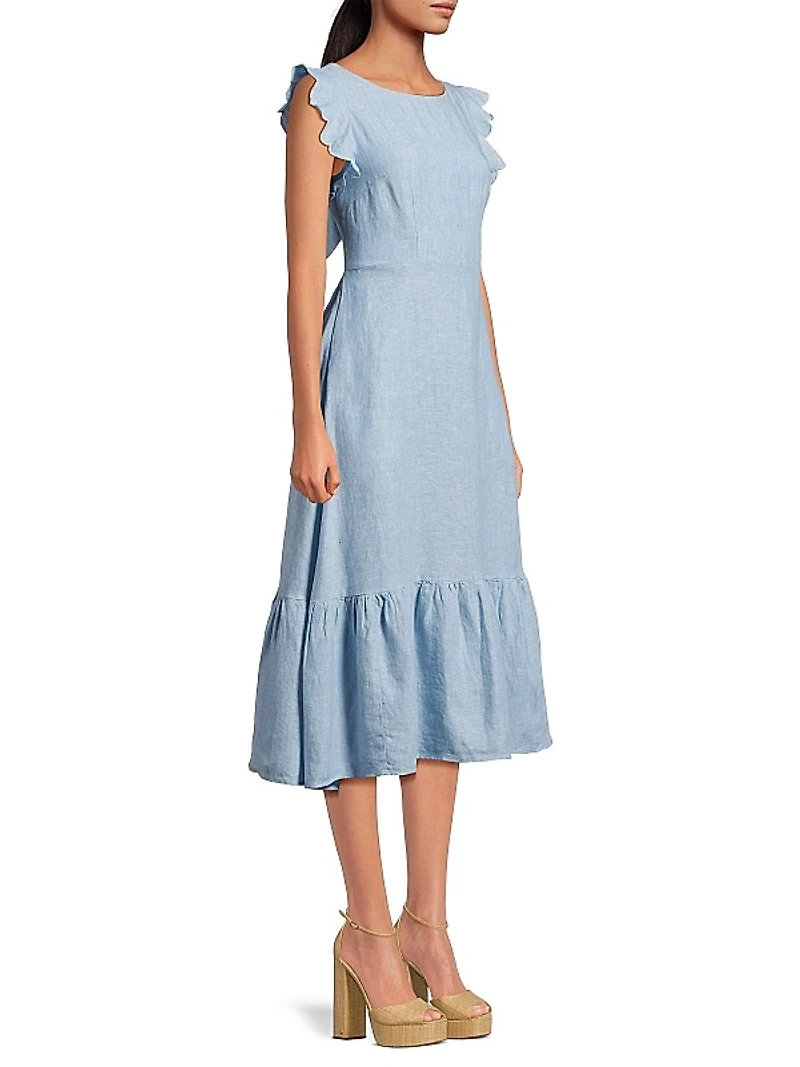 Rosa Linen Tie-Back Midi-Dress