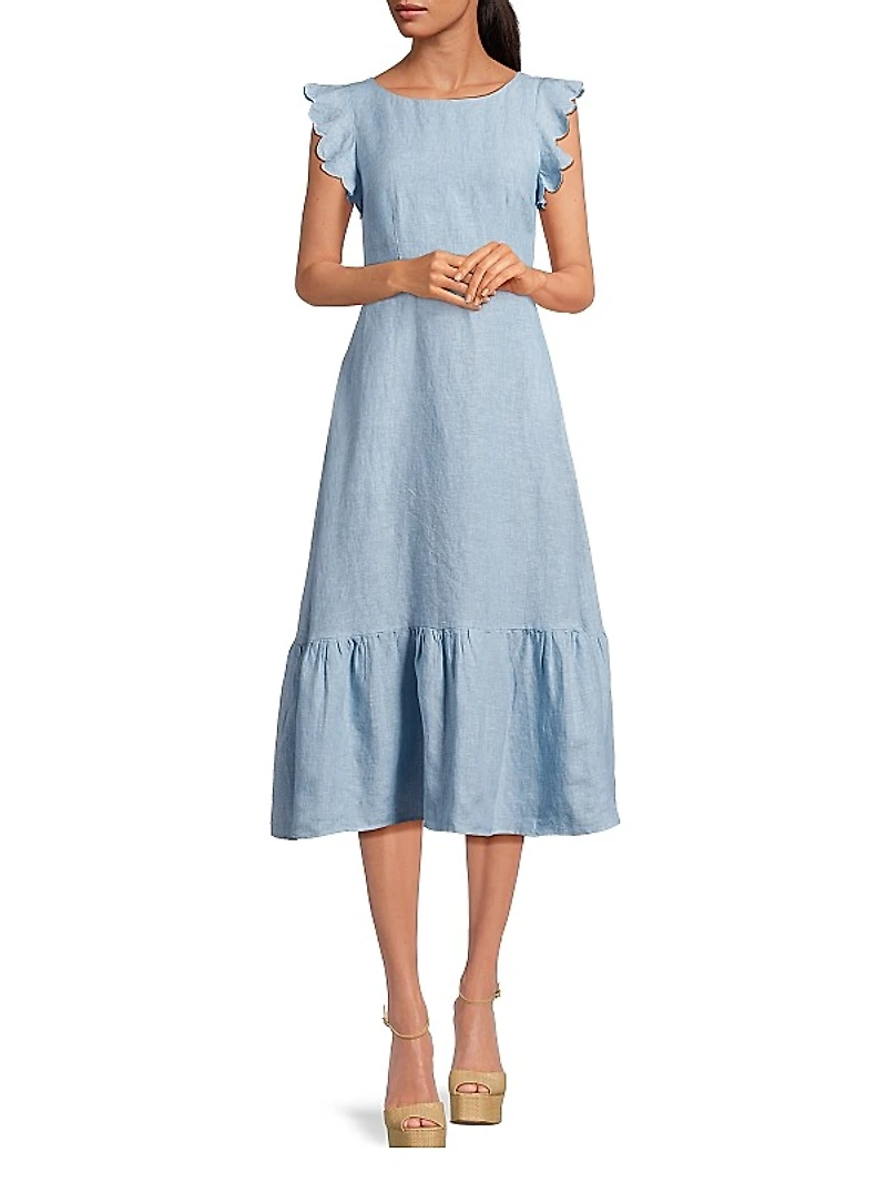 Rosa Linen Tie-Back Midi-Dress