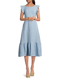 Rosa Linen Tie-Back Midi-Dress