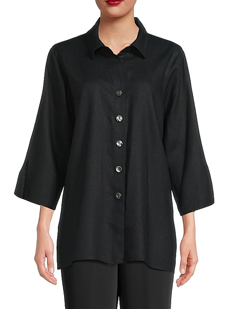Plus Size Breezy Linen-Blend Tunic Shirt