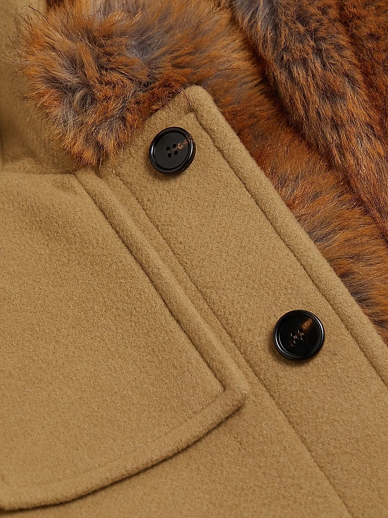 Faux Fur Trim Wool Duffle Coat