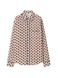 Postbox-Print Silk Long-Sleeve Blouse