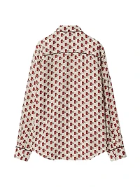 Postbox-Print Silk Long-Sleeve Blouse